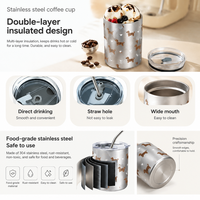 Botol Vakum Stainless Steel 304 Terisolasi, Termos Tumbler, Botol Minum Perjalanan, Motif Tetesan Air, Polos, Pink, Hati, Anjing, Bintang, Lingkaran Penuh, Anjing