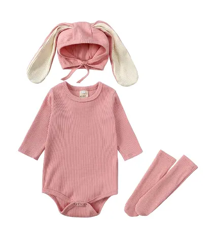 Bunny Baby Boys Mädchen Stram pler Sets für Neugeborene Kaninchen Ohr Baumwolle Solid Ribbed Infant Bodysuit Kostüm Stram pler