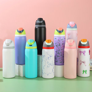 Custom Logo 16oz 24oz 32oz Tumbler , Insulated Travel Mug, Stainless Steel Water Bottle with Straw Lid
