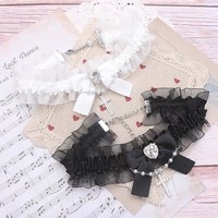 Colliers ras du cou en dentelle avec nœud, strass et pendentif cœur croix pour femmes, accessoires de fête gothique lolita
