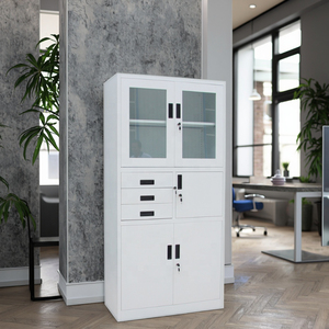 Armoire de classement en acier de grande capacité avec porte vitrée supérieure, 3 tiroirs latéraux et coffre-fort pour usage commercial et bureautique - Product Image 3