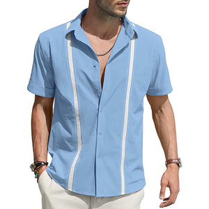 Camicia Estiva da Uomo 2026 in Lino con Design Cubano Shagua <span class=keywords><strong>Abella</strong></span>, Maniche Corte Colorblock, Stile Casual con Colletto - Product Image 1