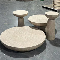 Ensemble de table basse de luxe pour la décoration de la maison, design moderne, table basse en marbre travertin de couleur nordique, en fibre de verre pour le salon