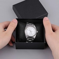 Kotak Jam Tangan Tebal 2MM, Kotak Hadiah Jam Tangan 12 Paket, Kotak Hadiah Hitam untuk Jam Tangan dengan Bantal Penyangga, Kotak Hadiah Perhiasan untuk Gelang