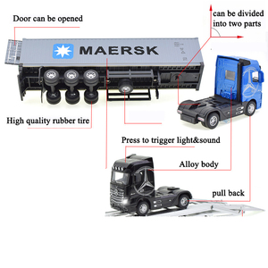 Modèle de <span class=keywords><strong>camion</strong></span> semi-remorque porte-conteneurs électrique à friction en alliage, échelle 1/50, avec lumières et sons, haute simulation - Product Image 3