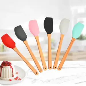 Outils de cuisson PUSELIFE petite spatule à beurre résistante à la chaleur outil de cuisson de gâteau de cuisine spatule en bois en silicone