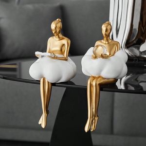 Statues de filles nuageuses dorées modernes, ornements, sculptures en résine, figurines artisanales, accessoires d'intérieur Kawaii, accessoires de bureau, décoration de mariage - Product Image 2