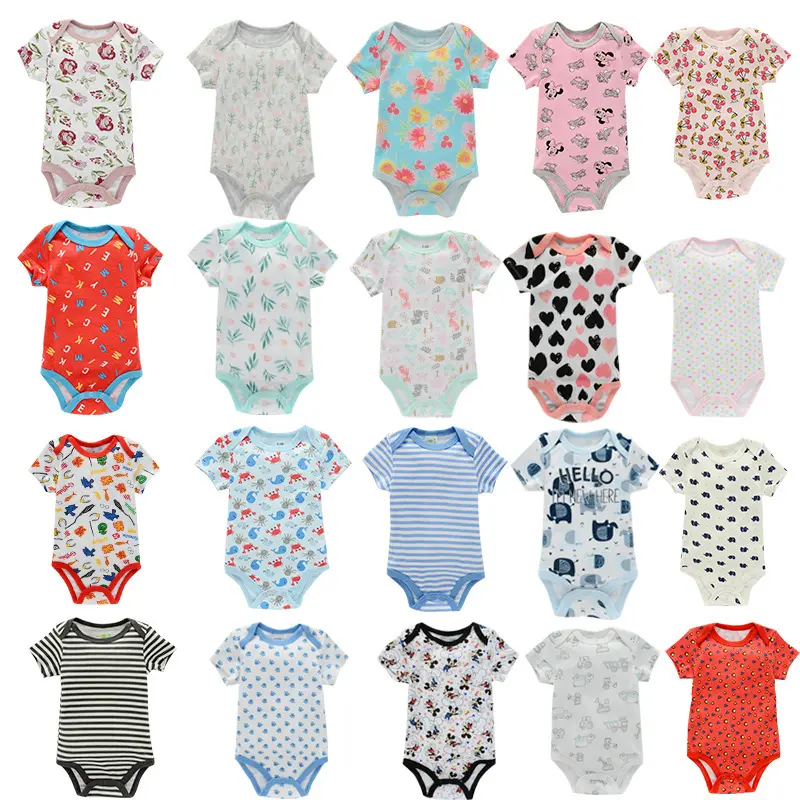 2021 Wholesale Price Short Sleeve Romper Apparel Stock Newborn Baby Rompers Cotton Onesie Bodysuit for Baby Boys Girls