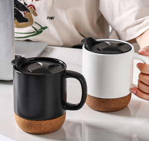 Eco- Friendly Blank White <b>Reusable</b> Wholesale Mugs Cork Bottom Ceramic Coffee Mug <b>Cup</b> With Splash Proof Lid - Product Image 5