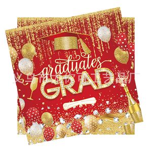 Graduation Party Supplies Kit Red Gold Disposable Plates Cups Napkins <b>Tablecloth</b> Elegant Graduation Decoration Set - Product Image 2