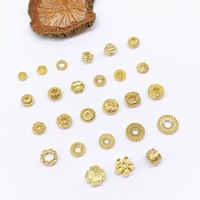 Manik-manik Spacer Vintage Berlapis Emas 18K F54 Brass, Bertekstur Bunga, untuk Pembuatan Perhiasan DIY Gelang Kalung