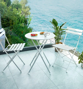 Set da Tè da Giardino e Patio Multicolore con Telaio in Acciaio, Tavolo e Sedie Pieghevoli per Esterni, 3 Pezzi - Product Image 4