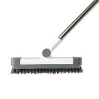 Brosse à récurer les sols en plastique 2 en 1 avec long manche pour nettoyer les carreaux de salle de bain et raclette
