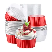 Sekali Pakai Kustom Pesta Natal Warna-warni Cangkir Muffin Yogurt Makanan Penutup Cupcake Bulat 125Ml Aluminium Foil Cup Kue dengan Tutup
