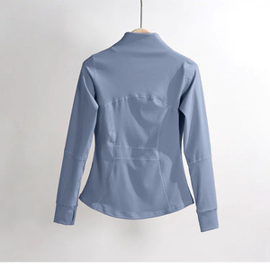 Mantel lengan panjang wanita, jaket wanita merek pribadi, jaket lengan panjang luar ruangan dengan saku ritsleting, perlengkapan Yoga lari Slim Fit modis cepat kering - Product Image 2