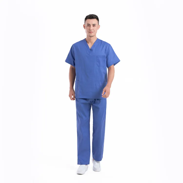 Nieuwe Mode Scrubs Set Hot Verkoop Elastische Korte Mouw Tops Verpleegkundige Scrubs Zakken Medische Ziekenhuis Uniformen Joggers