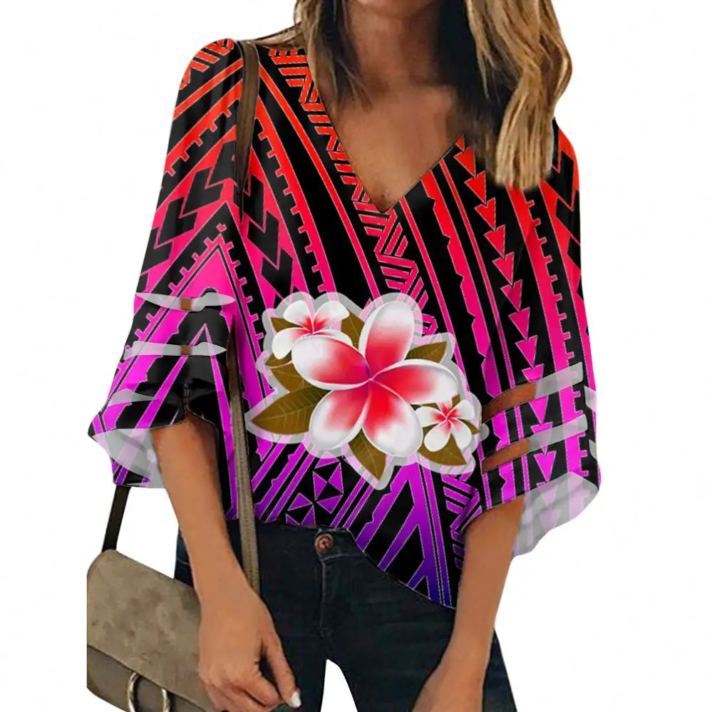 Blusa de chifón con estampado de Samoan para mujer, blusa de Chifón con estampado de triángulo polinesiano, Estilo Hawaiano tradicional, ropa para mujer