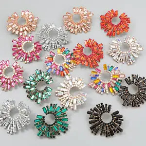새로운 합금 다이아몬드 라인 석 태양 꽃 귀걸이 여성용 슈퍼 플래시 패션 디너 귀걸이
