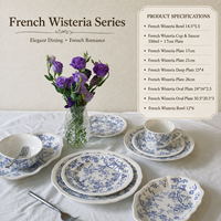 Service de table en céramique de luxe bleu floral de marque YHST, directement de l'usine, assiettes, bols, tasses et soucoupes en porcelaine française vintage