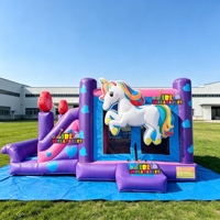 Castillo Inflable con Tobogán Unicornio CE, Comercial, de PVC, para Niños, para Alquiler en Fiestas y Juegos al Aire Libre