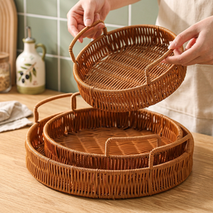 <b>Stackable</b> Handled Round Rattan <b>Baskets</b> - Product Image 3