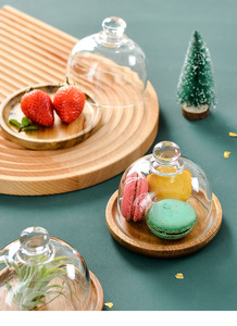 <span class=keywords><strong>Plateau</strong></span> de service en bois d'acacia avec petit dôme en verre transparent pour servir des desserts et des outils à gâteau au <span class=keywords><strong>fromage</strong></span> - Product Image 3