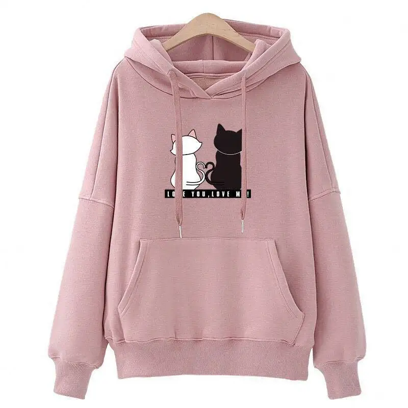 Moletom feminino manga longa lisa, moda feminina, para meninas, tipo lã, solto, com capuz