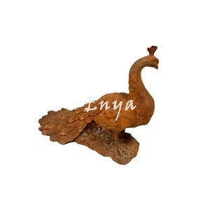 Statua di Pavone Antica in Ghisa Arrugginita, Figurina Animale Realistica L-42cm, Decorazione da Giardino, Artigianato in Metallo - Product Image 5