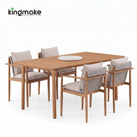 Ensemble de meubles d'extérieur en teck, mobilier de patio moderne, ensemble de salle à manger avec dossier tressé, table et chaises de jardin pour restaurant (vente en gros)