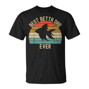 Camiseta Best Betta Dad Ever con diseño de pez vintage, color negro, unisex, para adultos, cuello redondo, manga corta - Product Image 1