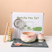 Kit de Cérémonie du Thé Matcha Japonais : Ensemble de Bols en Céramique, Fouet en Bambou Chasen, Support, Tamis à Poudre, Cuillère Doseuse, Outils pour la Préparation du Thé