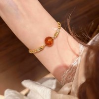 Gelang Manik-manik Benang Emas Vintage Besi Alami Amber Bunga Kantong Uang Perhiasan Tangan Uniseks Serbaguna Mewah Ringan dan Canggih