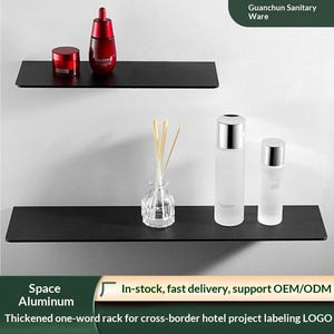 ชั้นวางแบบไม่มีสว่านแบบมีคำเดียวถาดสีดำมีช่องเก็บของอลูมิเนียมนอร์ดิกสำหรับห้องน้ำกระจกหน้าไม่มีตะปู - Product Image 2