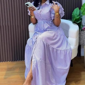 Vestidos <span class=keywords><strong>africanos</strong></span> de talla grande para mujer, a rayas, de manga corta, holgados, de longitud media, con abertura, estilo Sehe Fashion - Product Image 3