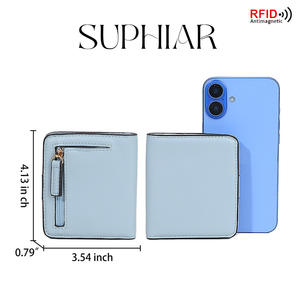 Cartera Delgada de Cuero PU para Mujer con Bloqueo RFID, Monedero Corto Minimalista con Cierre de Cremallera, Multifuncional, con Diamantes y Pañuelos - Product Image 3