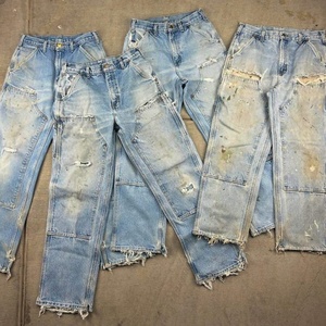 Pantalones Vaqueros Azules Vintage Desgastados con Parches Artísticos, Detalles Desgarrados y Dobladillo Deshilachado, Pantalones de Mezclilla de Tiro Alto con Botones para Hombre - Product Image 2