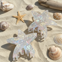 Pince à cheveux étoile de mer irisée en strass, esthétique marine, style coréen, détails scintillants, article tendance de l'été, nouvelle collection