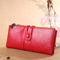 Cartera Larga Bifold de Cuero PU con Cierre de Cremallera y Broche, Forro de Poliéster, Estilo Retro, con Protección RFID, para Mujer, en Oferta