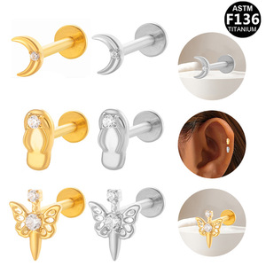 <b>Titanium</b> Ear Studs Butterfly Shape Prong Setting Zinc Alloy Unisex Daily Wear Piercing Jewelry ASTM F136 <b>Titanium</b> - Product Image 1