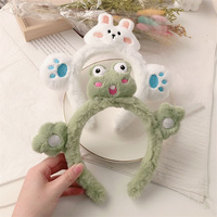 Super adorable peluche tridimensionnelle grenouille à fourrure mignonne dessin animé lapin fraise ours visage épingle à cheveux bandeau pour femmes