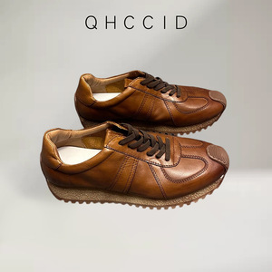 Retro Brown <b>Leather</b> <b>Sneakers</b> Men's Low Heel Lace-Up Casual Sports Shoes Breathable Lightweight Daily Wear - Product Image 4