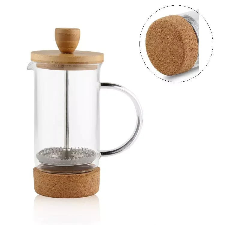 350Ml 600Ml 800Ml Draagbare Franse Pers Glas Koffie En Thee Maker Met Bamboe Deksel En Cork Base