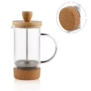 350ML 600ML 800ML taşınabilir fransız basın cam kahve ve çay makinesi bambu kapaklı ve mantar taban