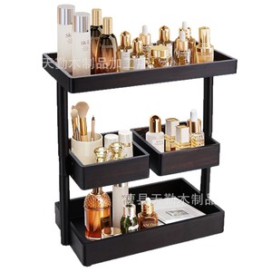 Estante de almacenamiento de madera minimalista moderno, estante giratorio para cosméticos, organizador de productos para el cuidado de la piel de varias capas para el baño. - Product Image 5
