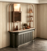 Meuble de bar de cuisine moderne avec cadre en cuivre, panneau en bois, quincaillerie à fermeture douce, taille et couleur personnalisables, garantie 5 ans