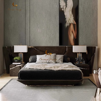 Lit double en bois de style italien moderne et luxueux, en cuir véritable, haut de gamme, sur mesure, taille super king, pour villa
