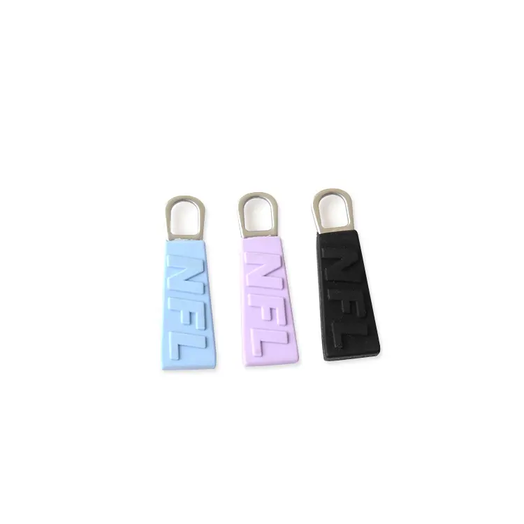 O zíper colorido do vestuário puxa o logotipo da gravura do laser Nfl Custom Metal Zipper Puller para a bolsa Purse Zipper Slider