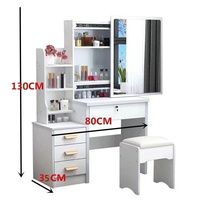Coiffeuse de luxe moderne européenne avec miroir LED, structure en bois massif et rangement en panneaux MDF