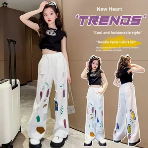 <span class=keywords><strong>Pantaloni</strong></span> Jeans <span class=keywords><strong>bianchi</strong></span> Casual estivi da ragazza comodi stili lunghi per abbigliamento per bambini primavera ed estate - Product Image 3