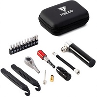 Kit d'outils de vélo en alliage d'aluminium TOSUOD avec mini-pompe, clé à cliquet, leviers de pneu et 10 embouts, sac portable pour VTT et cyclisme sur route